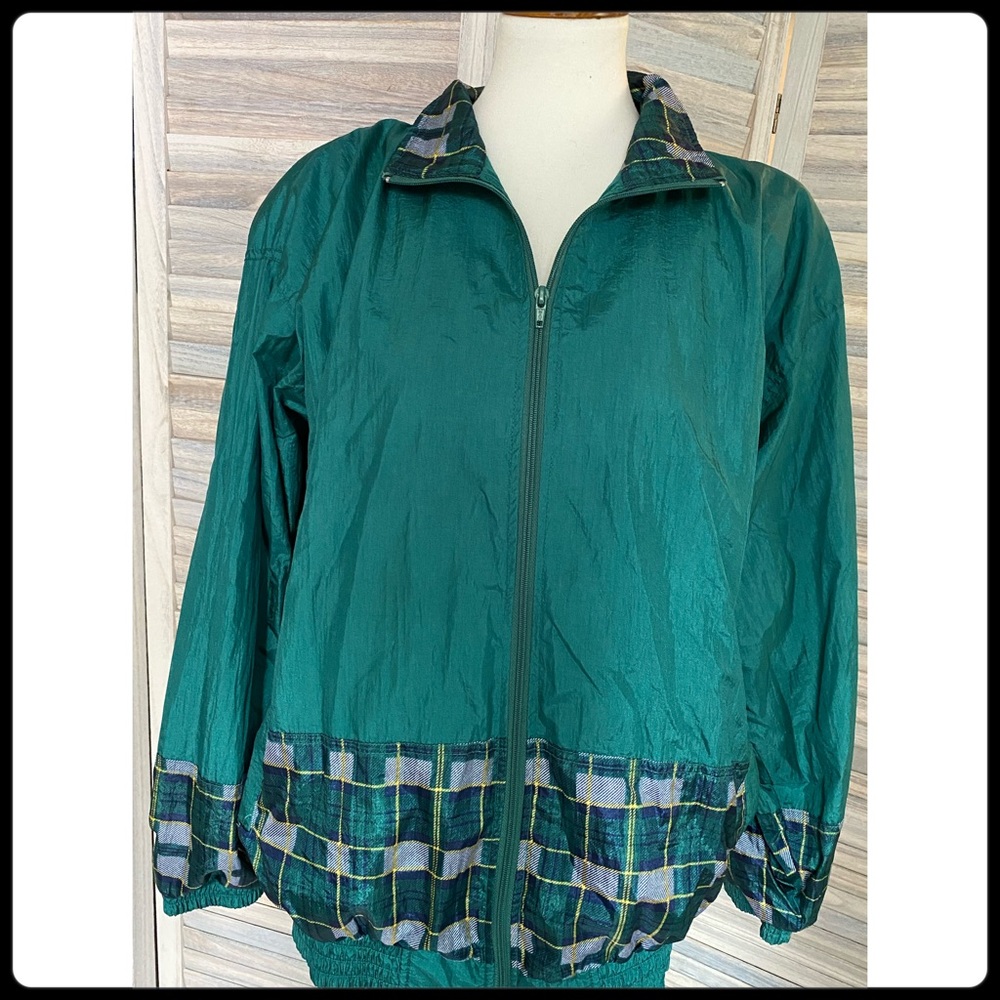 Vintage 90’s EB Sport Green Plaid Lined Windbreaker- L